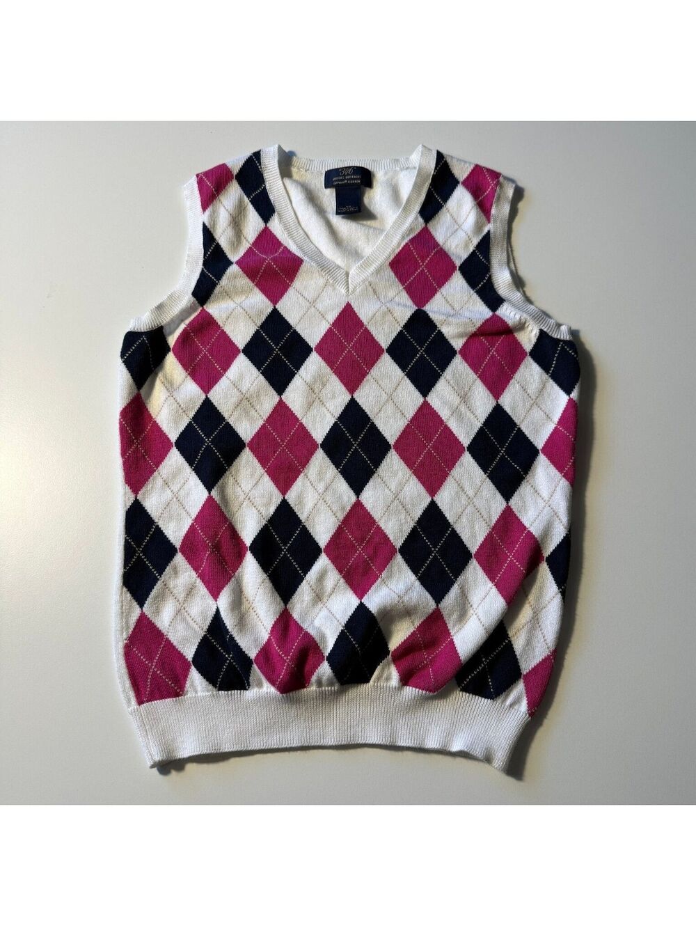 Brooks Brothers 346 Supima Cotton Pink Argyle Back to School Preppy Sweater Vest